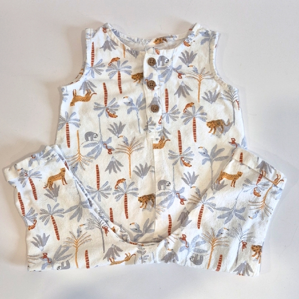 Animal Print Rainforest Sleeveless Baby Romper 100% Cotton Unisex Romper